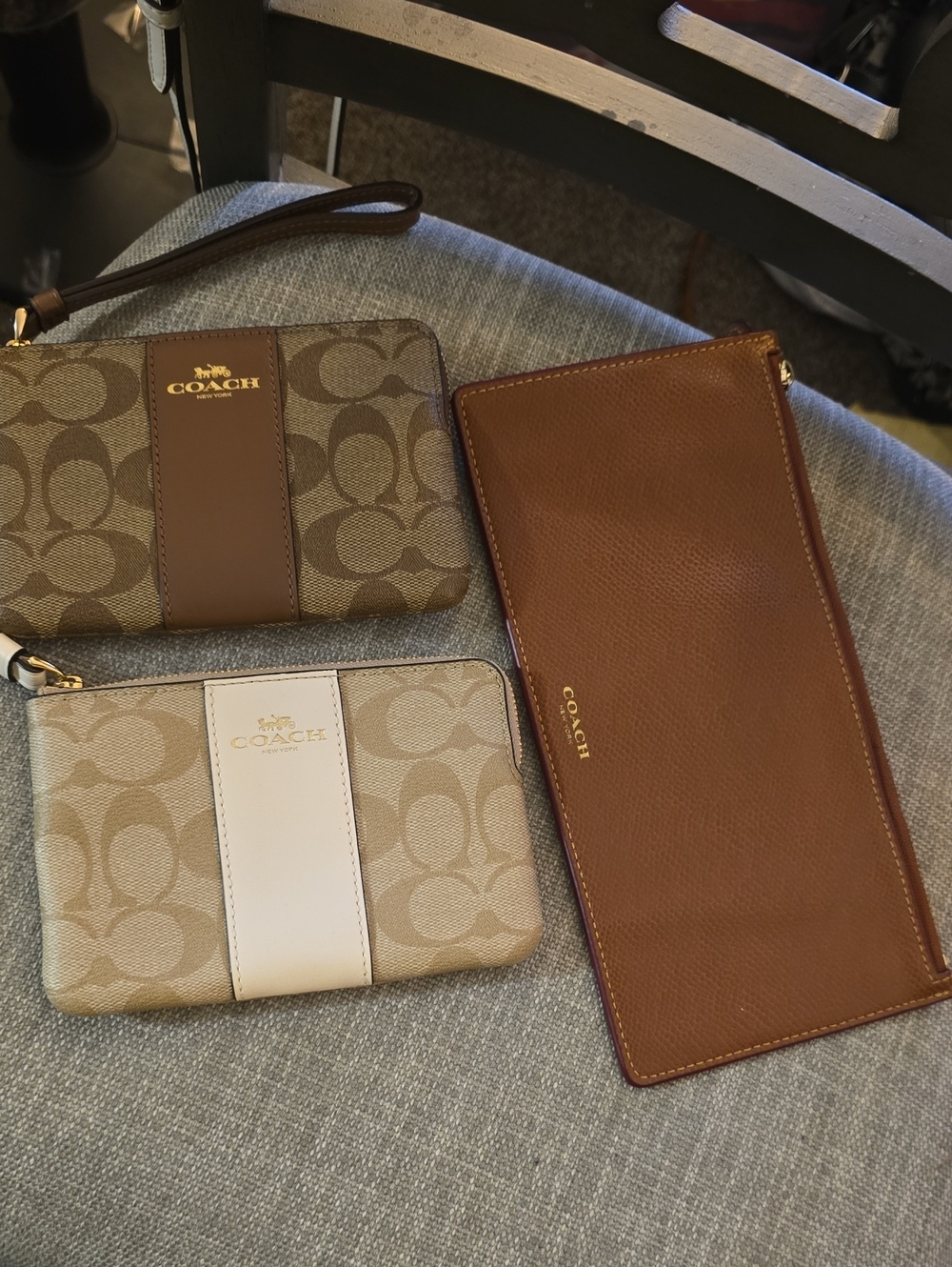 Coach Brown Signature Canvas & Leather Wristlet Trio